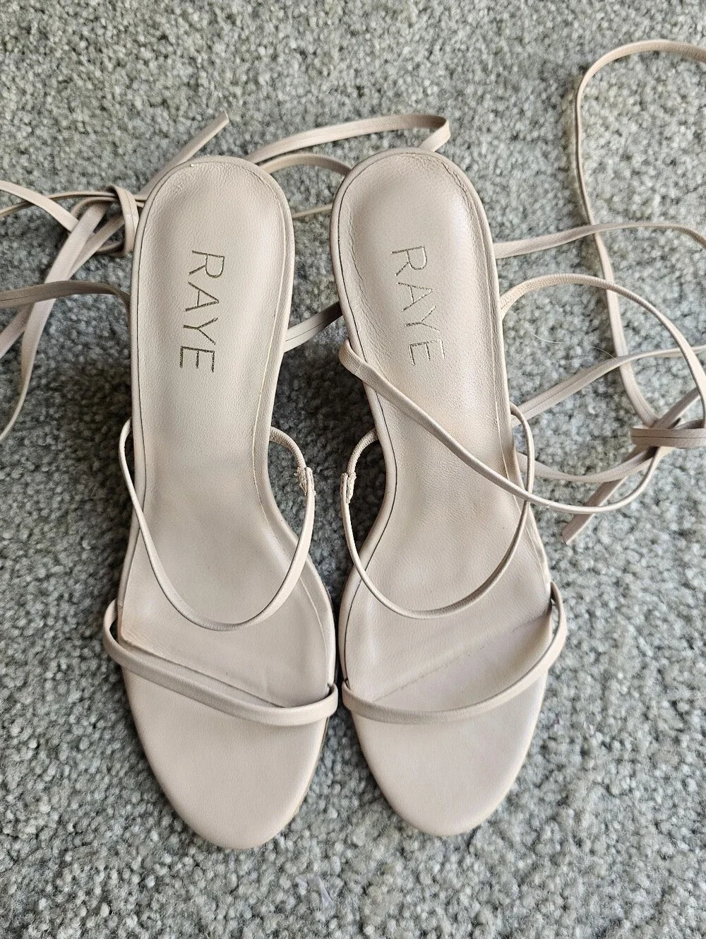 RAYE Size 7.5 Naya Wedge Nude Ankle Wrap Heeled Sandals